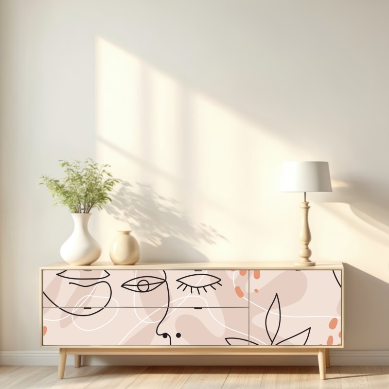 Repositionierbarer Aufkleber pastell linienzeichnungen gesichter – Wallnifity® Repositionierbarer Aufkleber pastell linienzeichnungen gesichter – Wallnifity®