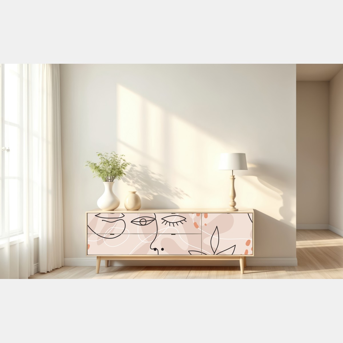 Repositionierbarer Aufkleber pastell linienzeichnungen gesichter – Wallnifity® Repositionierbarer Aufkleber pastell linienzeichnungen gesichter – Wallnifity®