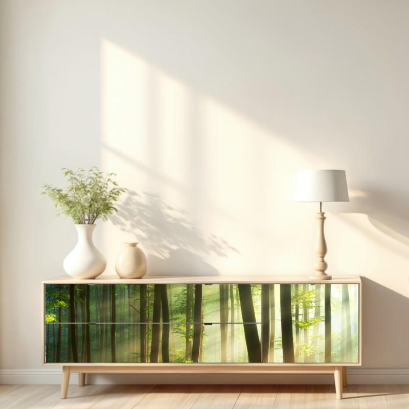 Repositionierbarer Aufkleber sonnenbeschienener morgenwald – Wallnifity® Repositionierbarer Aufkleber sonnenbeschienener morgenwald – Wallnifity®
