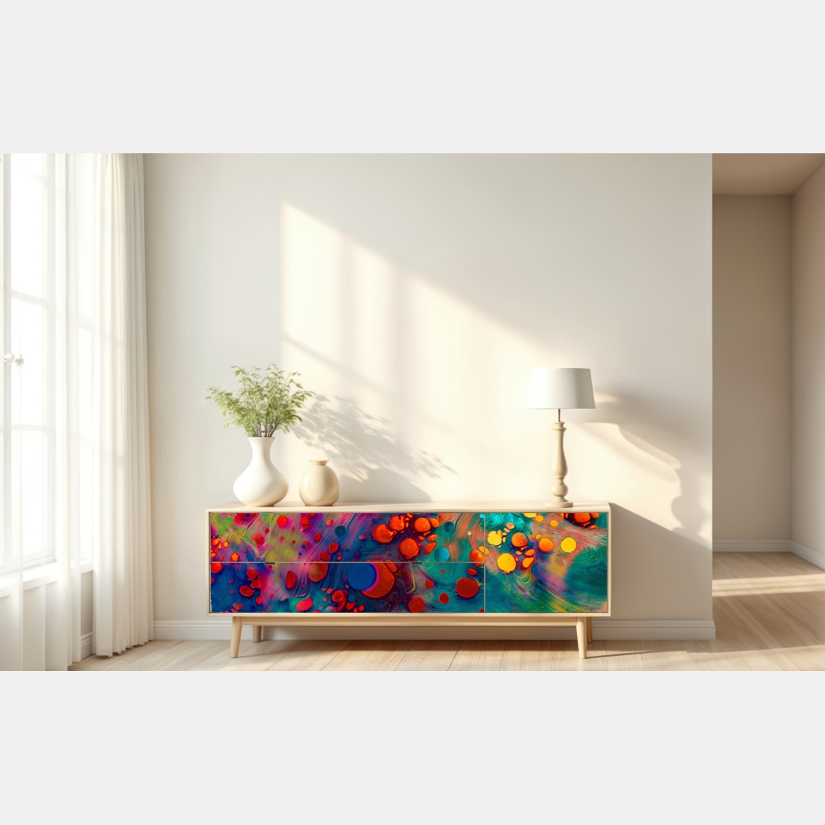 Repositionierbarer Aufkleber lebendige türkis-orange marmorierte kunst – Wallnifity® Repositionierbarer Aufkleber lebendige türkis-orange marmorierte kunst – Wallnifity®