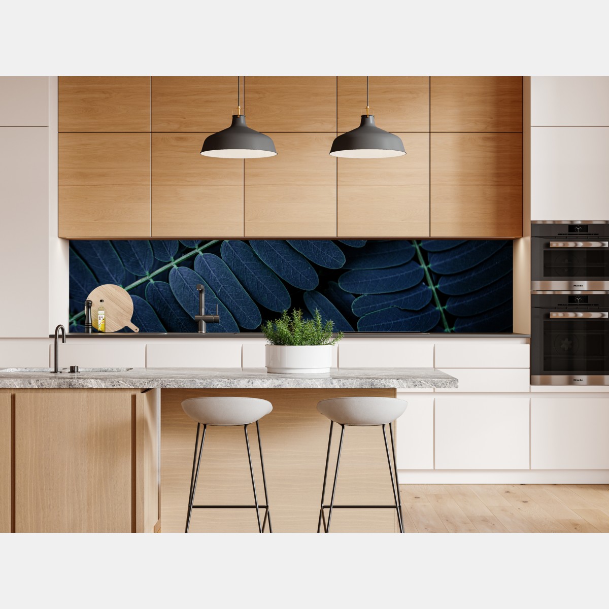 Repositionierbarer Aufkleber tiefblaues blattmuster – Wallnifity® Repositionierbarer Aufkleber tiefblaues blattmuster – Wallnifity®