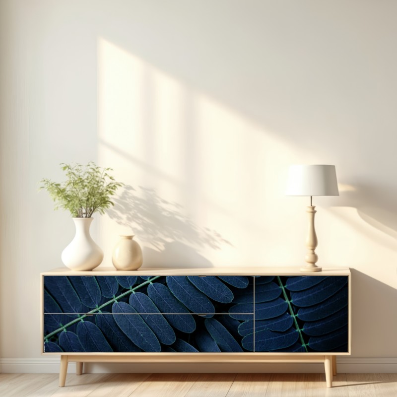 Repositionierbarer Aufkleber tiefblaues blattmuster – Wallnifity® Repositionierbarer Aufkleber tiefblaues blattmuster – Wallnifity®