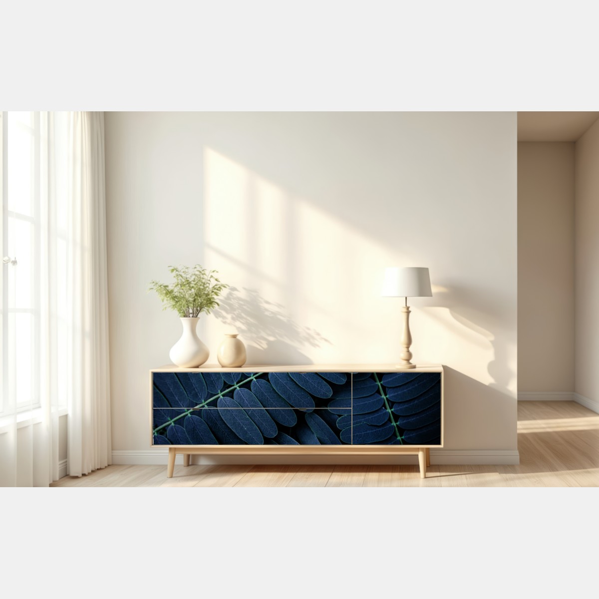 Repositionierbarer Aufkleber tiefblaues blattmuster – Wallnifity® Repositionierbarer Aufkleber tiefblaues blattmuster – Wallnifity®