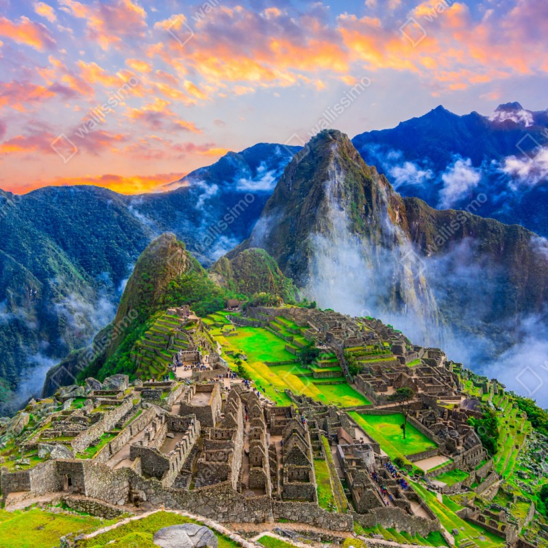 Repositionierbarer Aufkleber sonnenuntergang über Machu Picchu antike Inka-zitadelle – Wallnifity® Repositionierbarer Aufkleber sonnenuntergang über Machu Picchu antike Inka-zitadelle – Wallnifity®