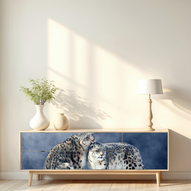 Repositionierbarer Aufkleber majestätische schneeleoparden im winter – Wallnifity® Repositionierbarer Aufkleber majestätische schneeleoparden im winter – Wallnifity®