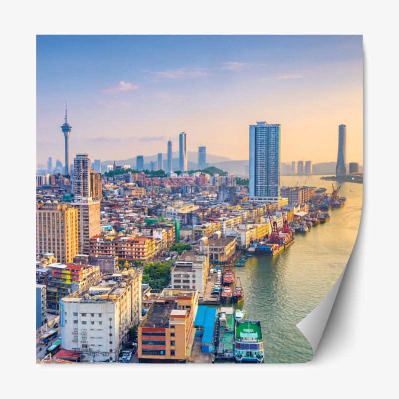 Repositionierbarer Aufkleber Hong Kong stadtpanorama bei dämmerung – Wallnifity®