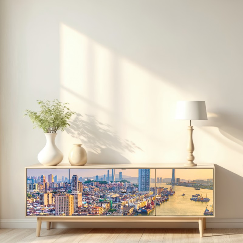 Repositionierbarer Aufkleber Macau skyline bei sonnenuntergang – Wallnifity® Repositionierbarer Aufkleber Macau skyline bei sonnenuntergang – Wallnifity®