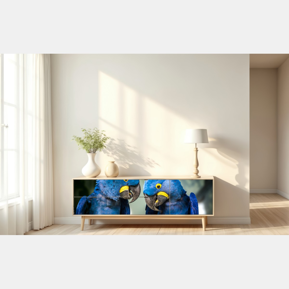Repositionierbarer Aufkleber paar blauer aras - nahaufnahme – Wallnifity® Repositionierbarer Aufkleber paar blauer aras - nahaufnahme – Wallnifity®