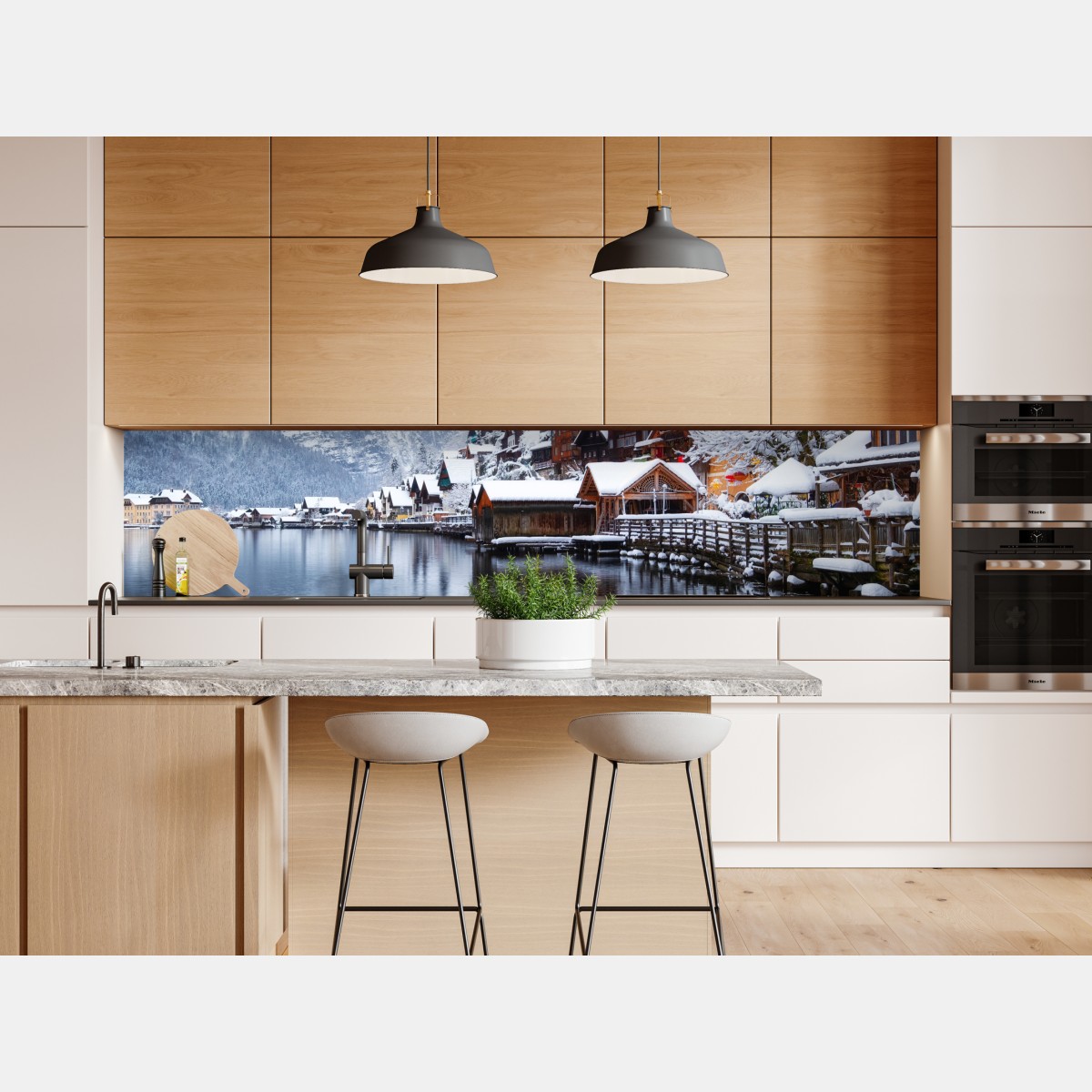 Repositionierbarer Aufkleber verschneites Hallstatt am see – Wallnifity® Repositionierbarer Aufkleber verschneites Hallstatt am see – Wallnifity®