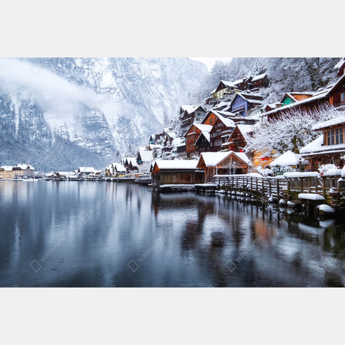 Repositionierbarer Aufkleber verschneites Hallstatt am see – Wallnifity® Repositionierbarer Aufkleber verschneites Hallstatt am see – Wallnifity®