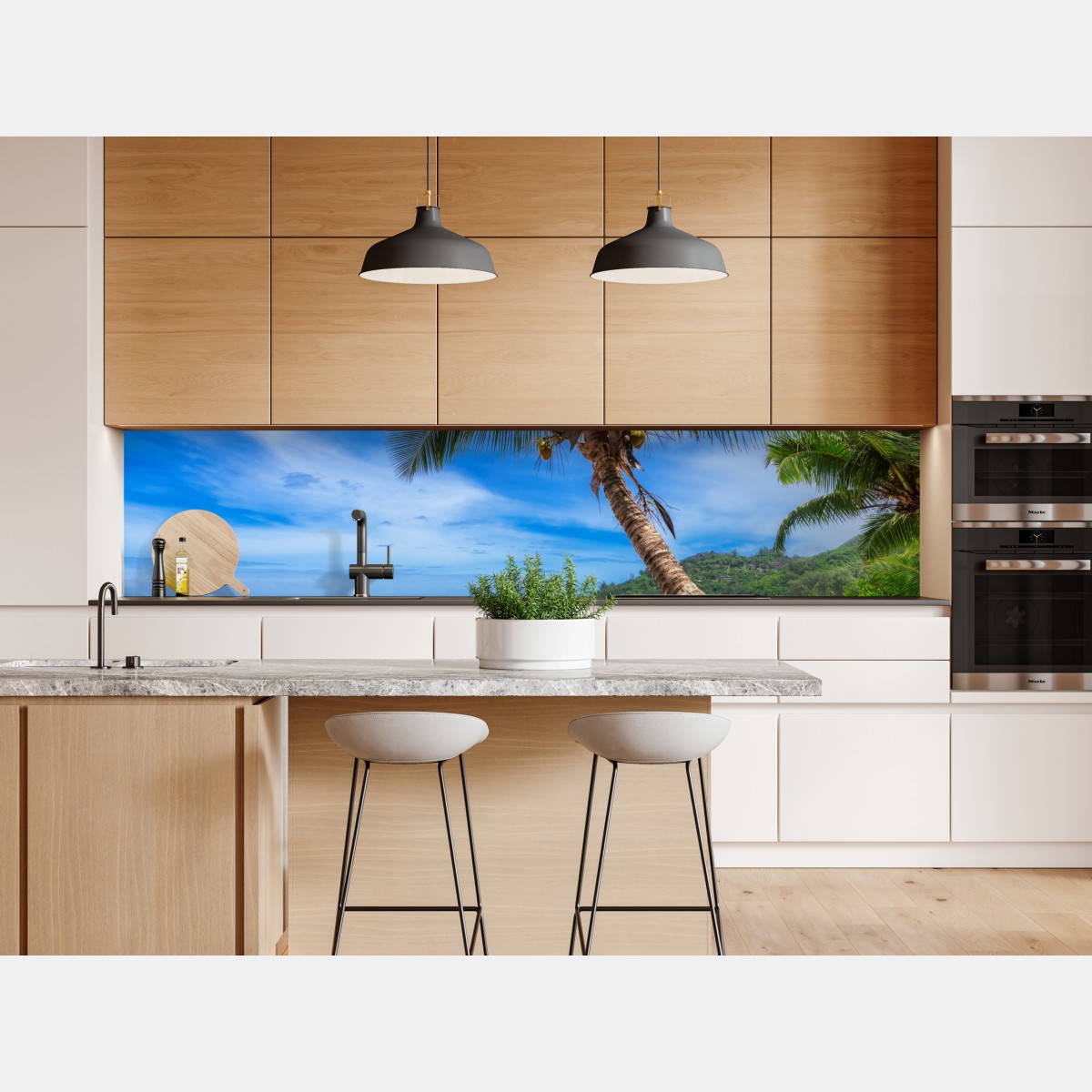 Repositionierbarer Aufkleber tropischer strand mit palme – Wallnifity® Repositionierbarer Aufkleber tropischer strand mit palme – Wallnifity®