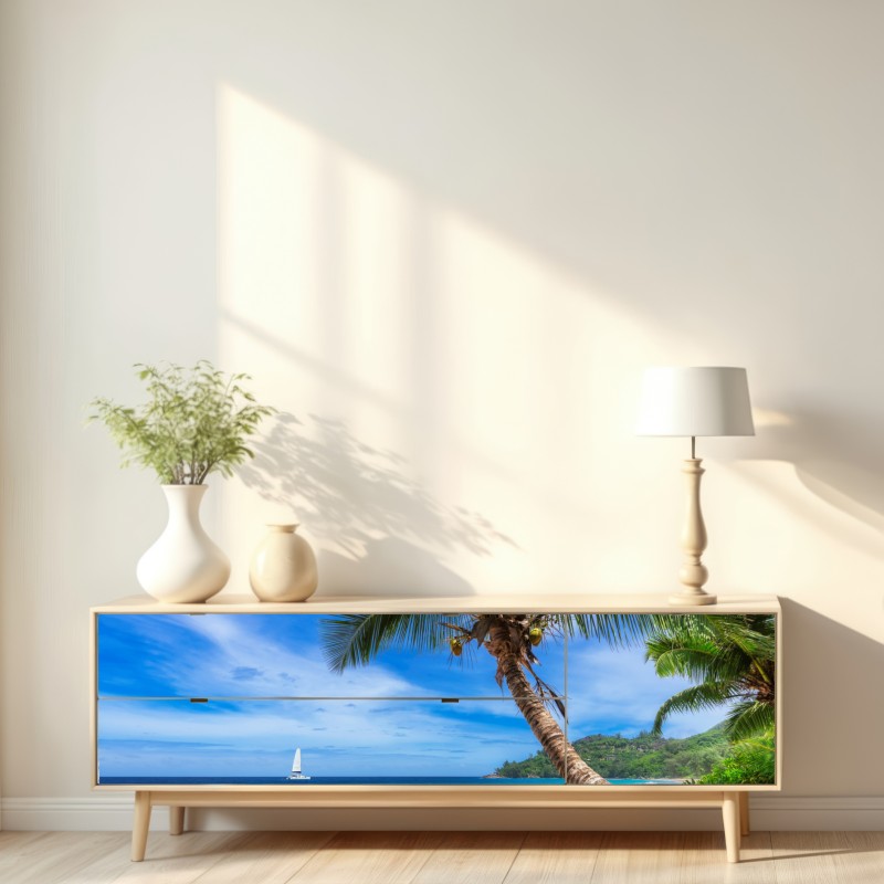 Repositionierbarer Aufkleber tropischer strand mit palme – Wallnifity® Repositionierbarer Aufkleber tropischer strand mit palme – Wallnifity®