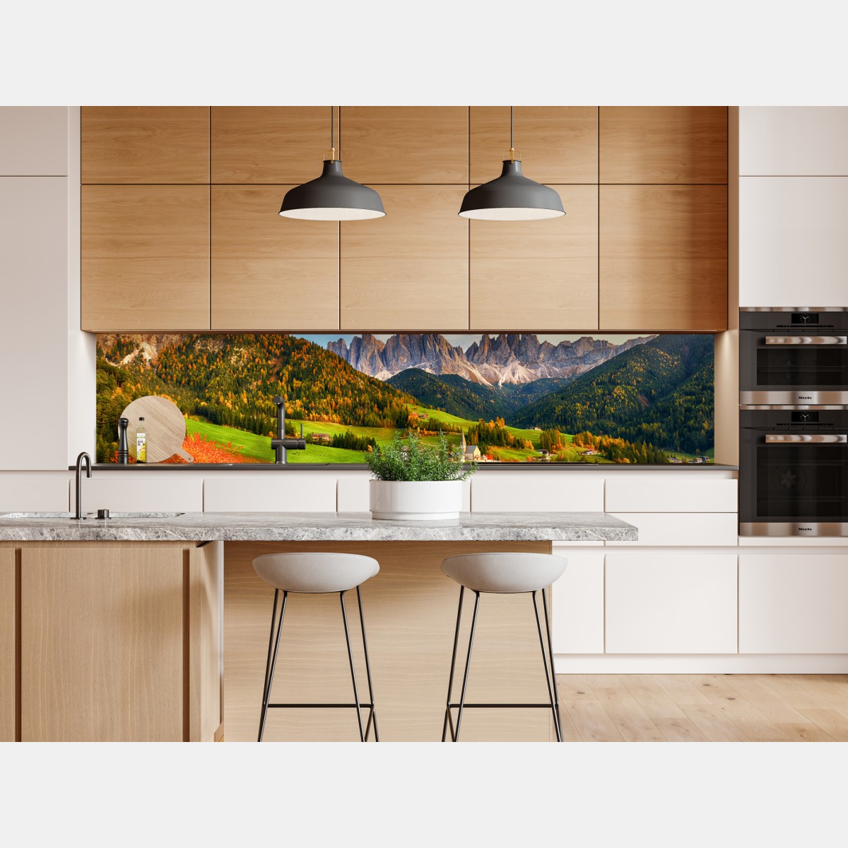 Repositionierbarer Aufkleber herbstlicher sonnenuntergang über Santa Maddalena, Dolomiten – Wallnifity® Repositionierbarer Aufkleber herbstlicher sonnenuntergang über Santa Maddalena, Dolomiten – Wallnifity®