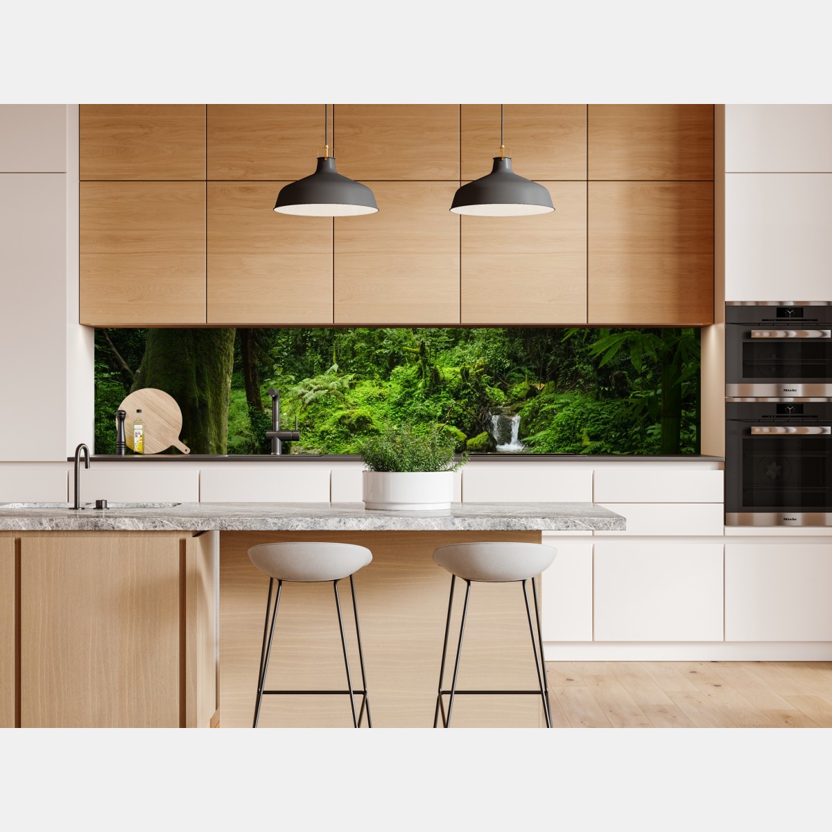 Repositionierbarer Aufkleber üppiger grüner waldwasserfall – Wallnifity® Repositionierbarer Aufkleber üppiger grüner waldwasserfall – Wallnifity®