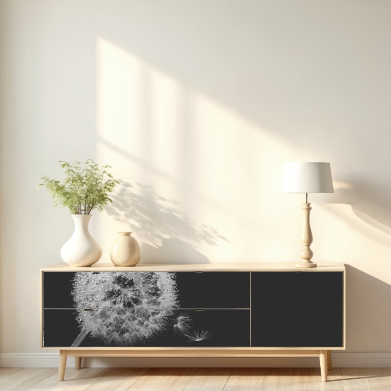 Repositionierbarer Aufkleber zarter löwenzahn in monochrom – Wallnifity® Repositionierbarer Aufkleber zarter löwenzahn in monochrom – Wallnifity®