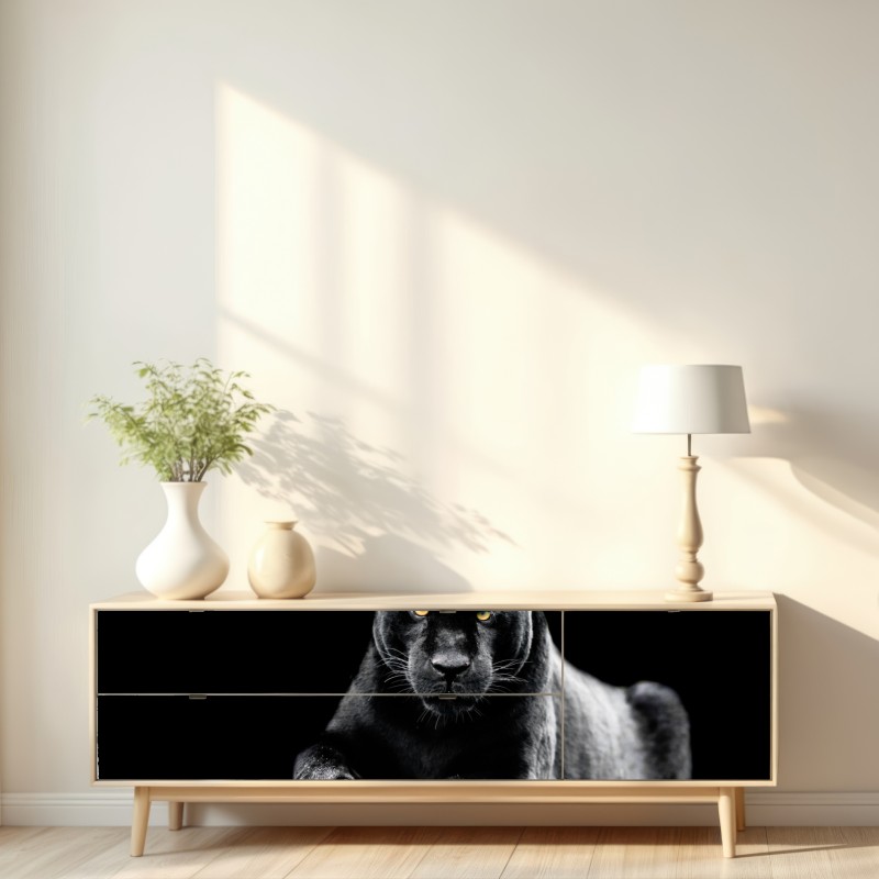 Repositionierbarer Aufkleber porträt eines schwarzen panthers vor schwarzem hintergrund – Wallnifity® Repositionierbarer Aufkleber porträt eines schwarzen panthers vor schwarzem hintergrund – Wallnifity®