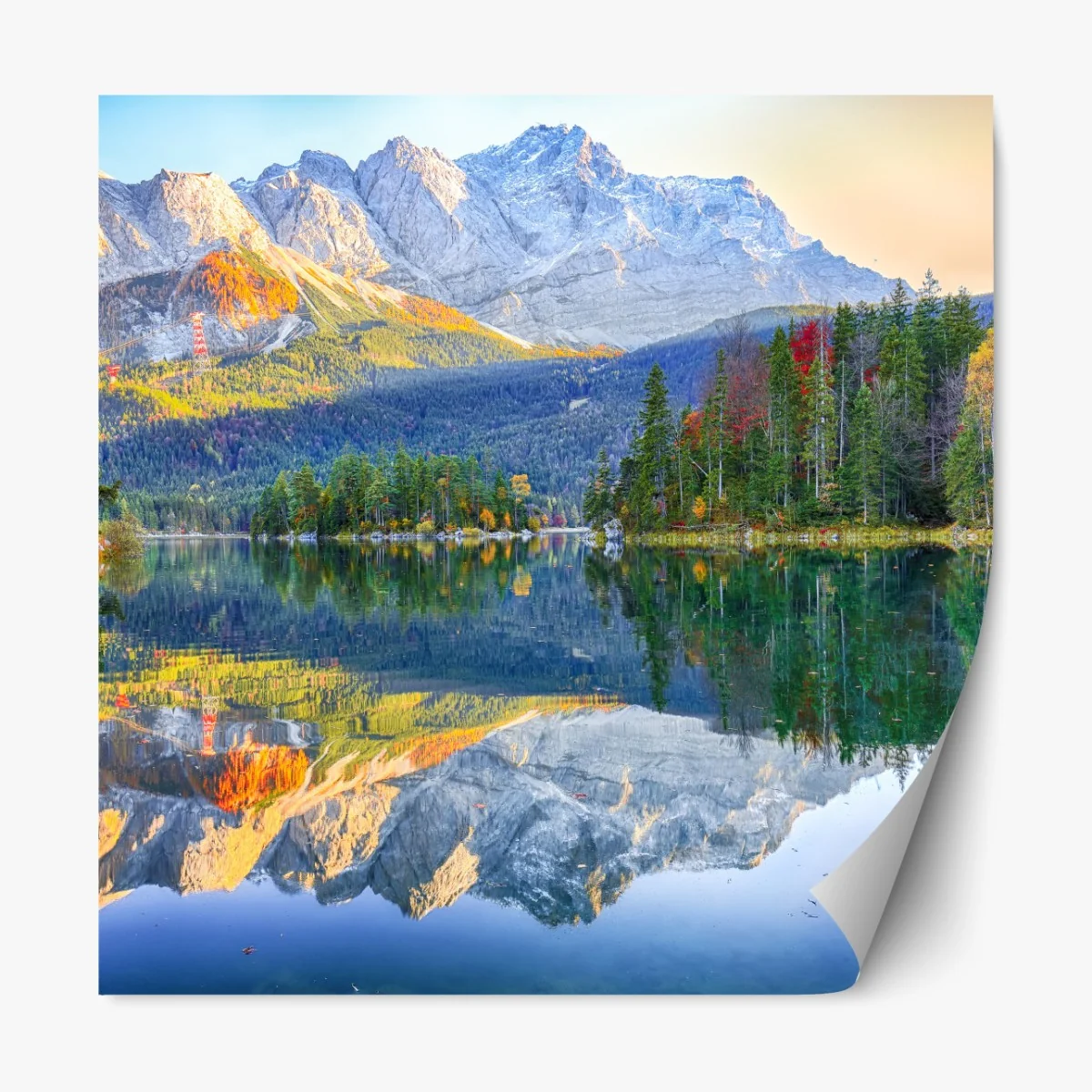 Repositionierbarer Aufkleber herbstliche spiegelung am Eibsee bei Zugspitze – Wallnifity® Repositionierbarer Aufkleber herbstliche spiegelung am Eibsee bei Zugspitze – Wallnifity®