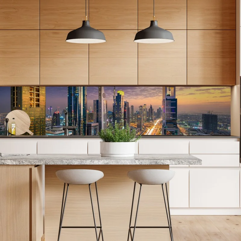 Repositionierbarer Aufkleber stadtszene Dubais bei dämmerung – Wallnifity® Repositionierbarer Aufkleber stadtszene Dubais bei dämmerung – Wallnifity®