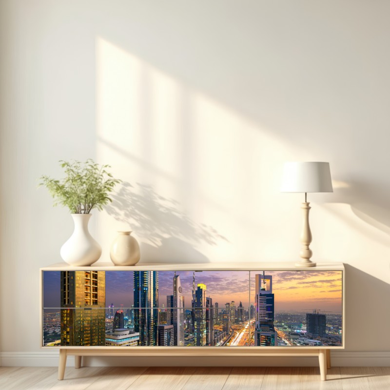 Repositionierbarer Aufkleber stadtszene Dubais bei dämmerung – Wallnifity® Repositionierbarer Aufkleber stadtszene Dubais bei dämmerung – Wallnifity®