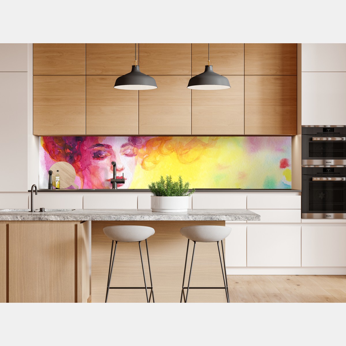 Repositionierbarer Aufkleber leuchtendes aquarellporträt einer frau – Wallnifity® Repositionierbarer Aufkleber leuchtendes aquarellporträt einer frau – Wallnifity®