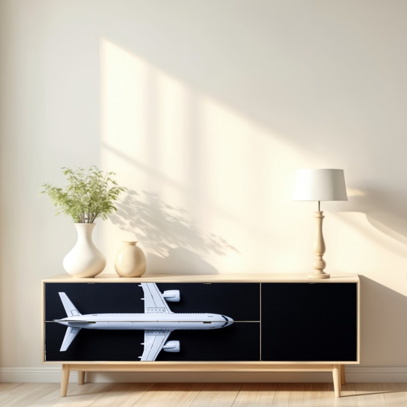 Repositionierbarer Aufkleber weißes flugzeug von oben auf schwarzem hintergrund – Wallnifity® Repositionierbarer Aufkleber weißes flugzeug von oben auf schwarzem hintergrund – Wallnifity®