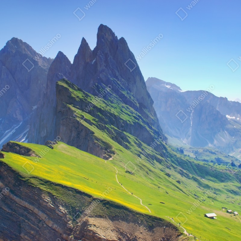 Repositionierbarer Aufkleber majestätische Seceda in den Dolomiten – Wallnifity® Repositionierbarer Aufkleber majestätische Seceda in den Dolomiten – Wallnifity®