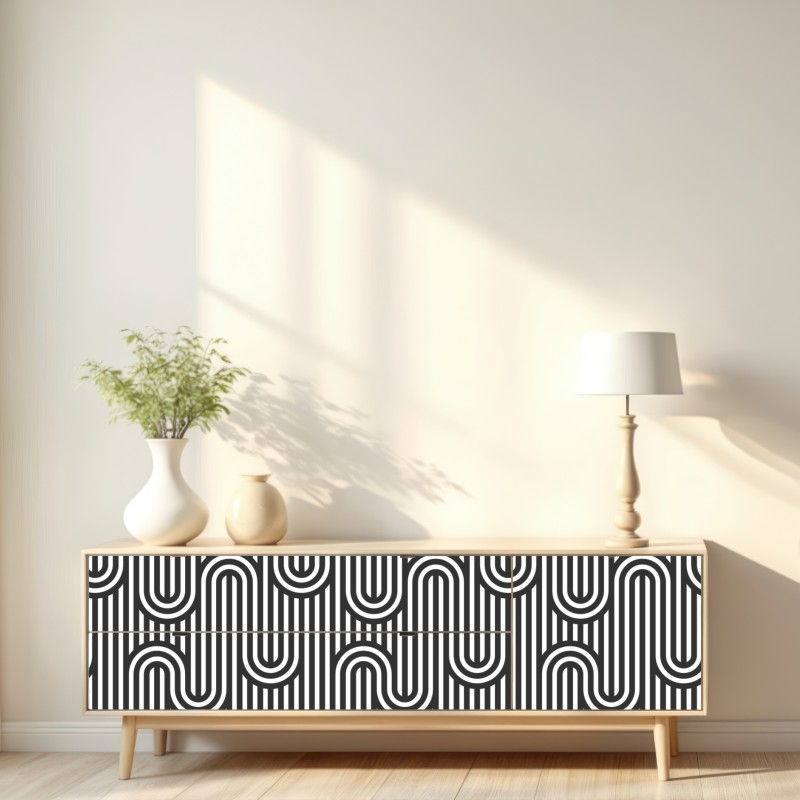 Repositionierbarer Aufkleber schwarz-weiß geometrisches optisches muster – Wallnifity® Repositionierbarer Aufkleber schwarz-weiß geometrisches optisches muster – Wallnifity®