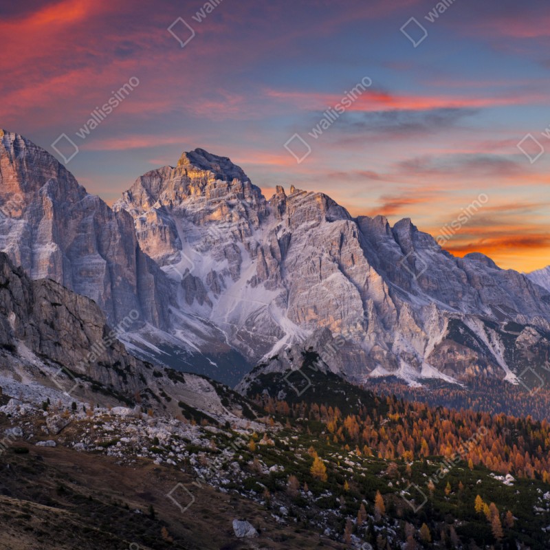 Repositionierbarer Aufkleber majestätischer herbstlicher sonnenuntergang in den bergen – Wallnifity® Repositionierbarer Aufkleber majestätischer herbstlicher sonnenuntergang in den bergen – Wallnifity®