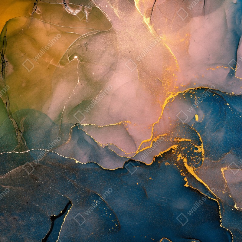 Repositionierbarer Aufkleber blaues und goldenes abstraktes marmormotiv – Wallnifity® Repositionierbarer Aufkleber blaues und goldenes abstraktes marmormotiv – Wallnifity®