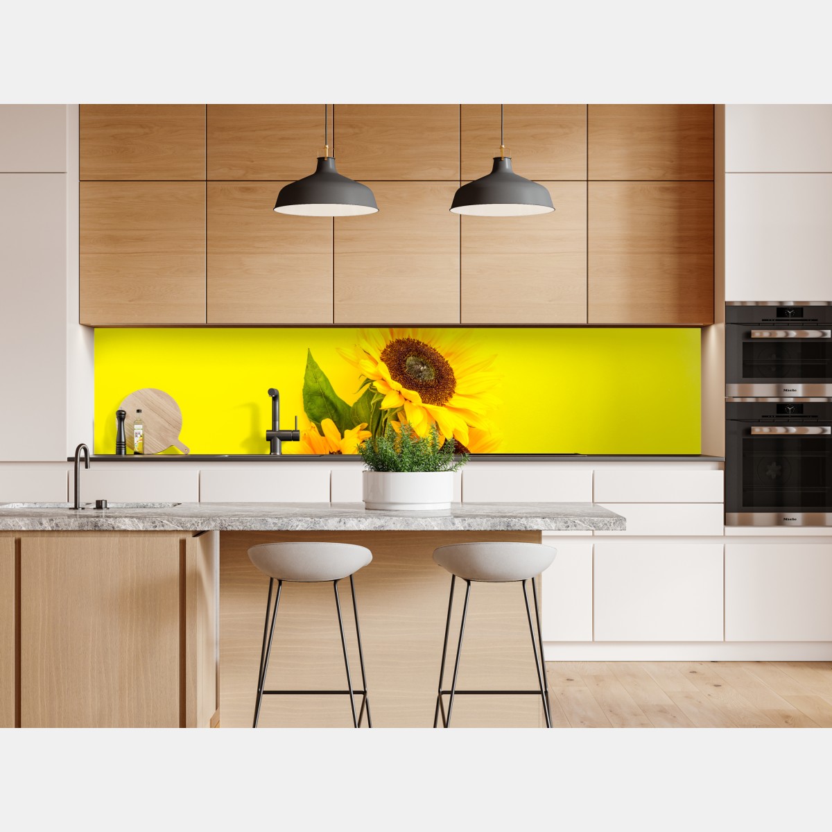 Repositionierbarer Aufkleber leuchtender sonnenblumenstrauß auf gelbem hintergrund – Wallnifity® Repositionierbarer Aufkleber leuchtender sonnenblumenstrauß auf gelbem hintergrund – Wallnifity®