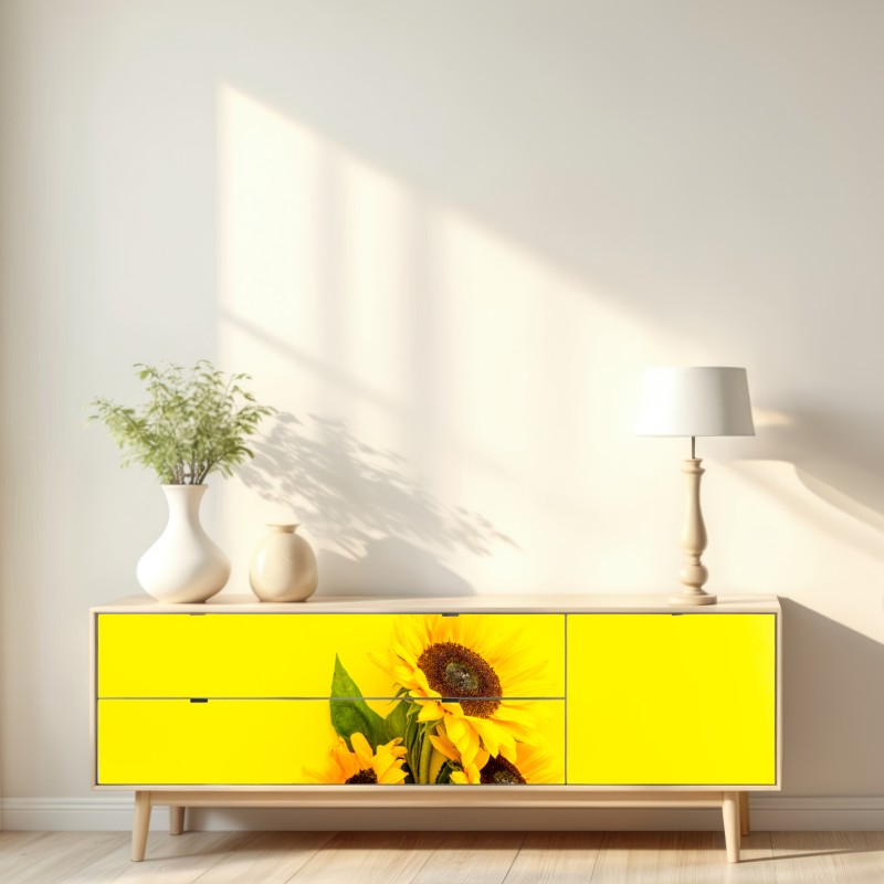 Repositionierbarer Aufkleber leuchtender sonnenblumenstrauß auf gelbem hintergrund – Wallnifity® Repositionierbarer Aufkleber leuchtender sonnenblumenstrauß auf gelbem hintergrund – Wallnifity®