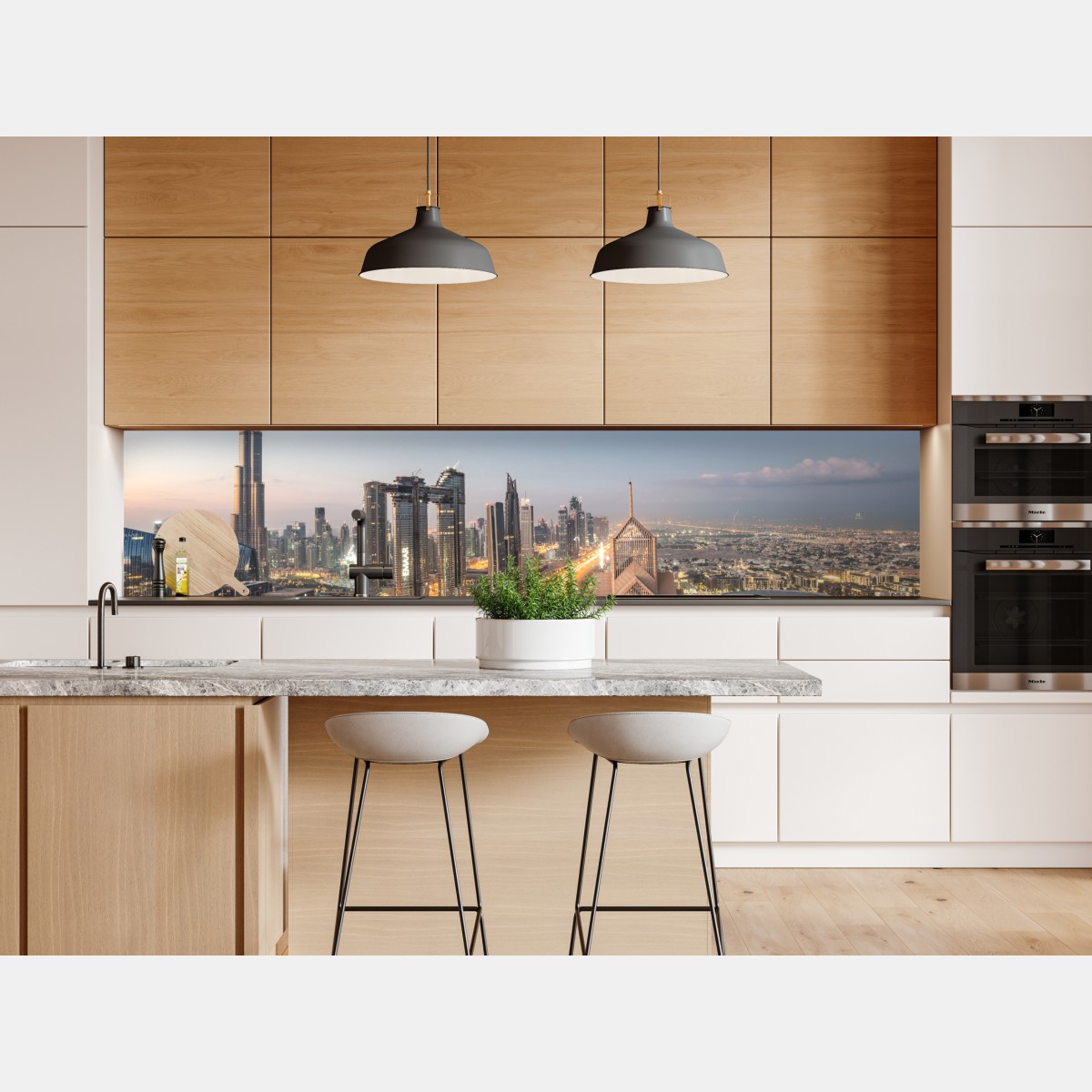 Repositionierbarer Aufkleber skyline von Dubai bei dämmerung – Wallnifity® Repositionierbarer Aufkleber skyline von Dubai bei dämmerung – Wallnifity®