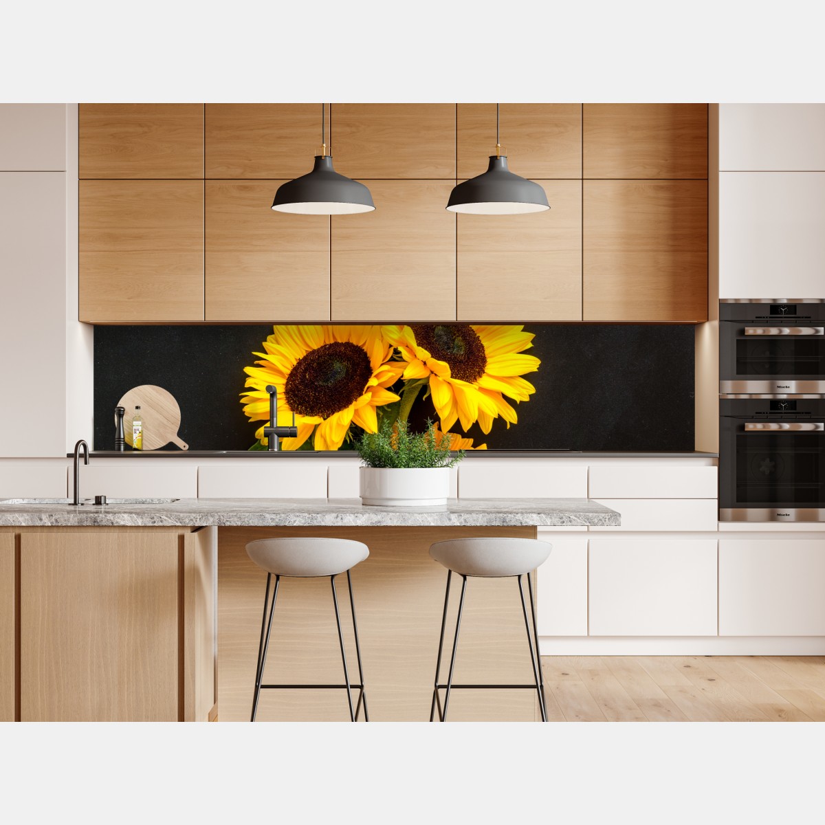 Repositionierbarer Aufkleber leuchtende sonnenblumen auf schwarzem hintergrund – Wallnifity® Repositionierbarer Aufkleber leuchtende sonnenblumen auf schwarzem hintergrund – Wallnifity®