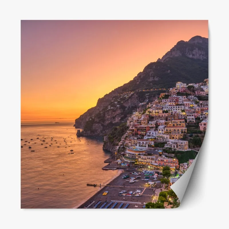 Repositionierbarer Aufkleber sonnenuntergang über Positano, Amalfiküste