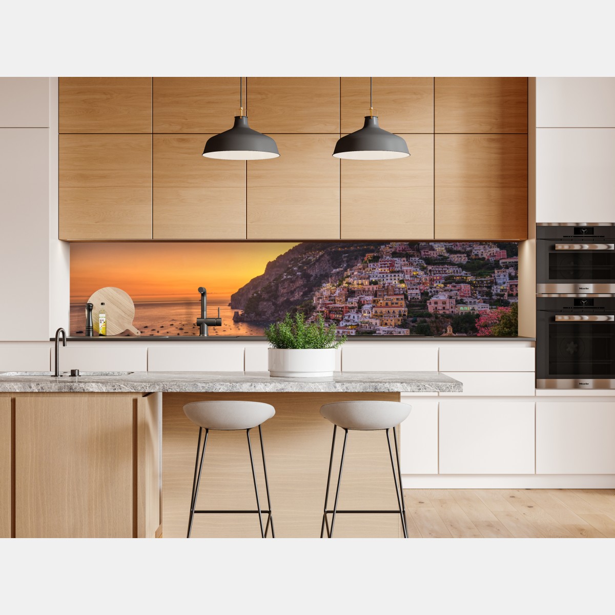 Repositionierbarer Aufkleber sonnenuntergang über Positano, Amalfiküste – Wallnifity® Repositionierbarer Aufkleber sonnenuntergang über Positano, Amalfiküste – Wallnifity®