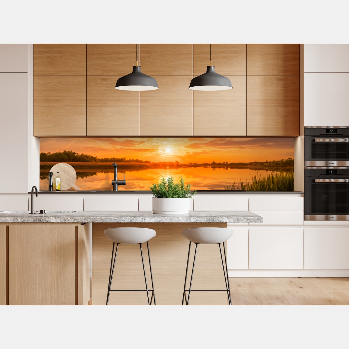 Repositionierbarer Aufkleber goldener sonnenuntergang über idyllischem see – Wallnifity® Repositionierbarer Aufkleber goldener sonnenuntergang über idyllischem see – Wallnifity®