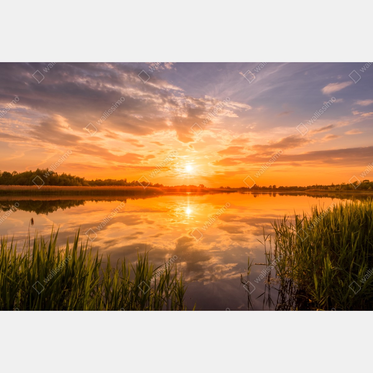 Repositionierbarer Aufkleber goldener sonnenuntergang über idyllischem see – Wallnifity® Repositionierbarer Aufkleber goldener sonnenuntergang über idyllischem see – Wallnifity®
