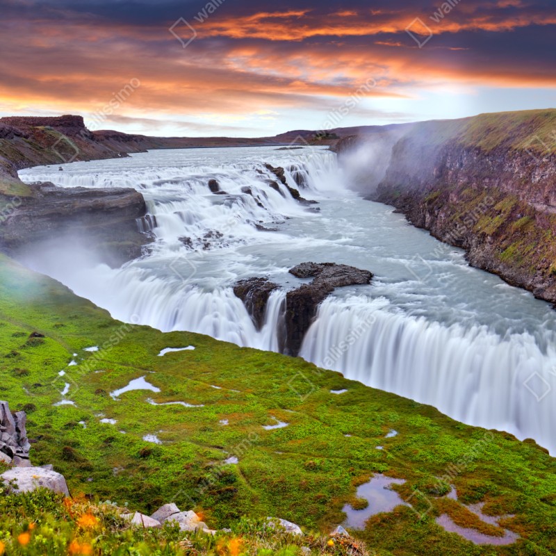 Repositionierbarer Aufkleber panoramablick auf den wasserfall Gullfoss – Wallnifity® Repositionierbarer Aufkleber panoramablick auf den wasserfall Gullfoss – Wallnifity®