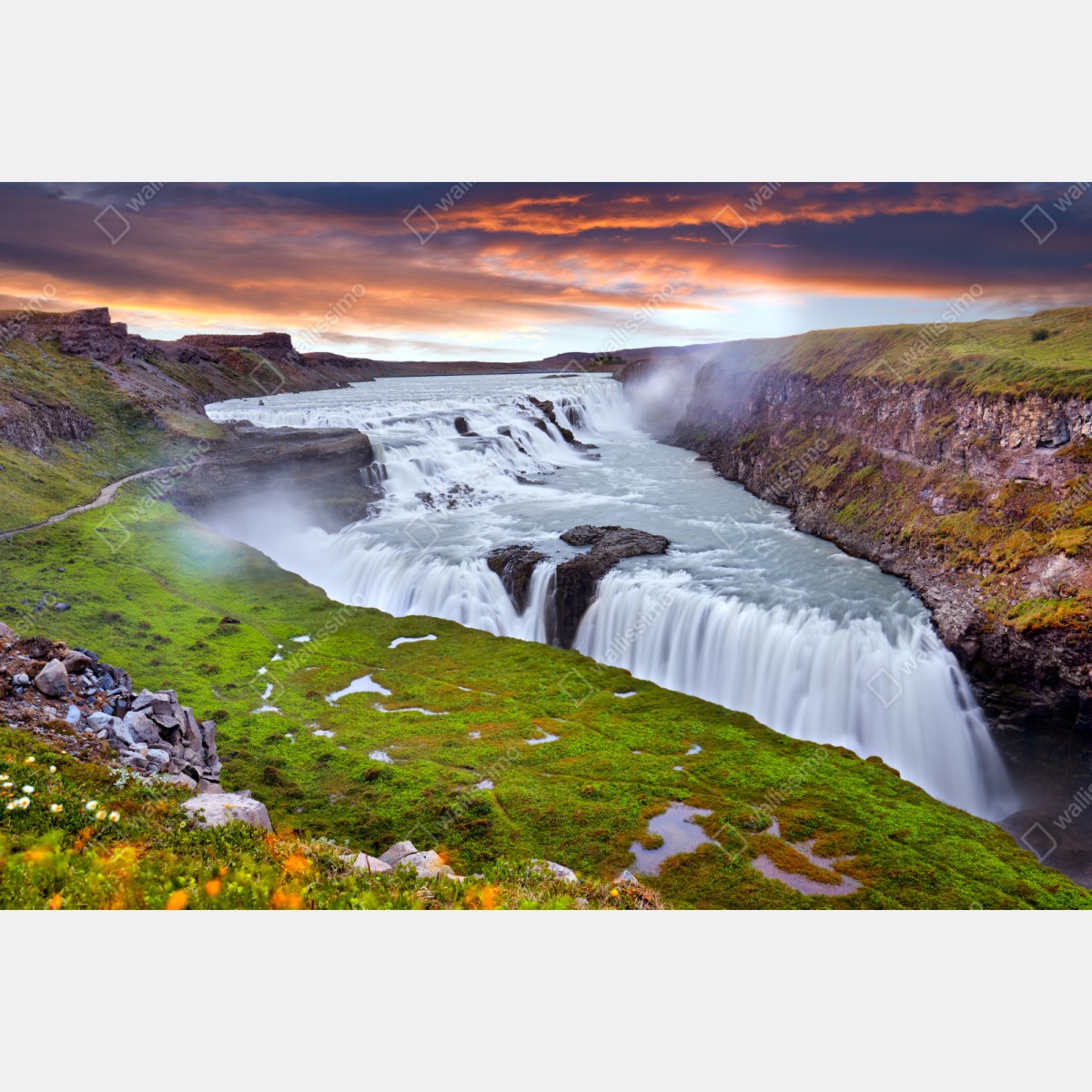 Repositionierbarer Aufkleber panoramablick auf den wasserfall Gullfoss – Wallnifity® Repositionierbarer Aufkleber panoramablick auf den wasserfall Gullfoss – Wallnifity®