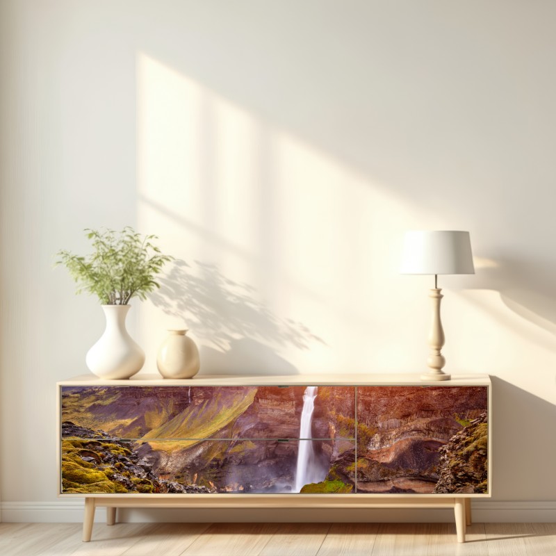 Repositionierbarer Aufkleber Haifoss wasserfall bei sonnenuntergang – Wallnifity® Repositionierbarer Aufkleber Haifoss wasserfall bei sonnenuntergang – Wallnifity®
