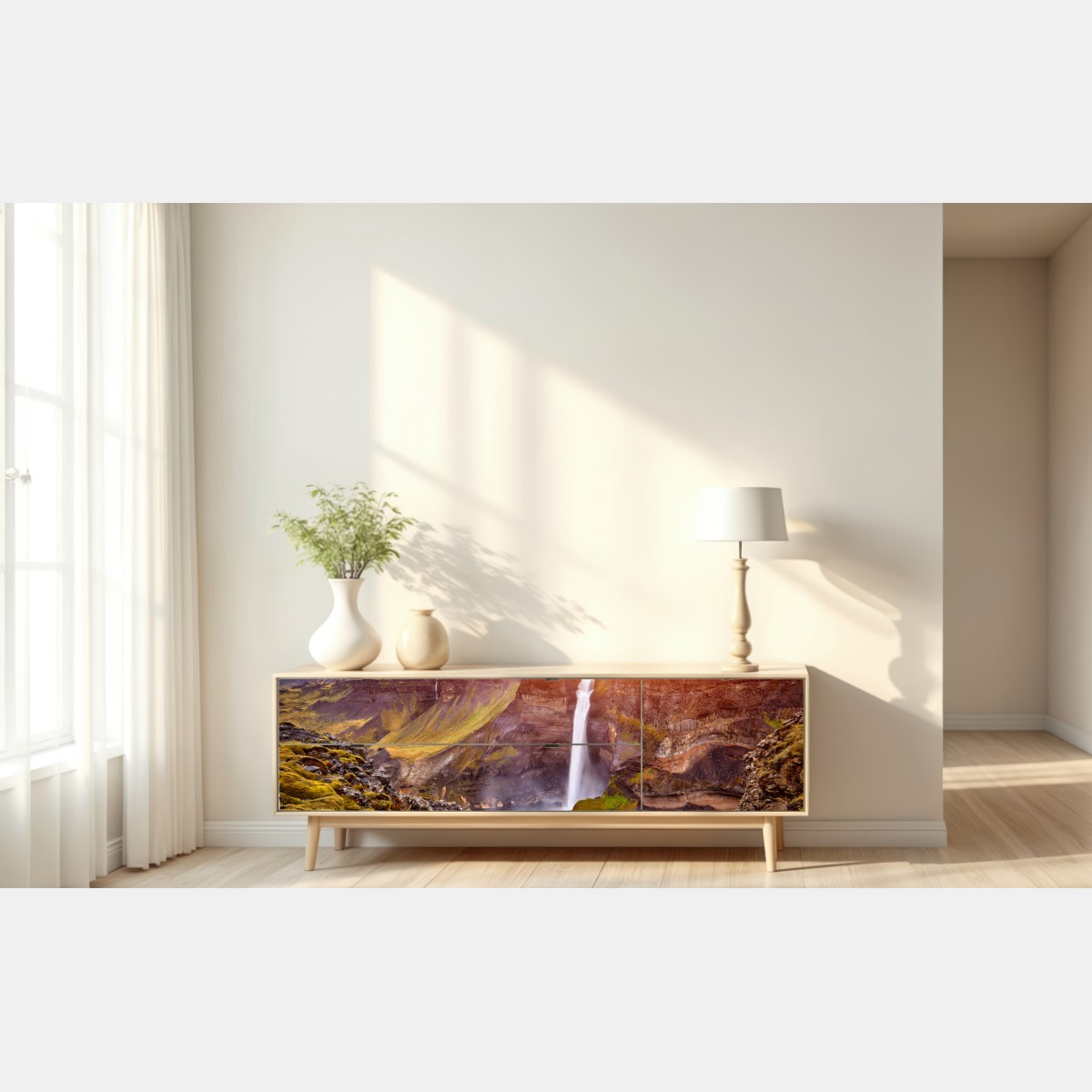 Repositionierbarer Aufkleber Haifoss wasserfall bei sonnenuntergang – Wallnifity® Repositionierbarer Aufkleber Haifoss wasserfall bei sonnenuntergang – Wallnifity®