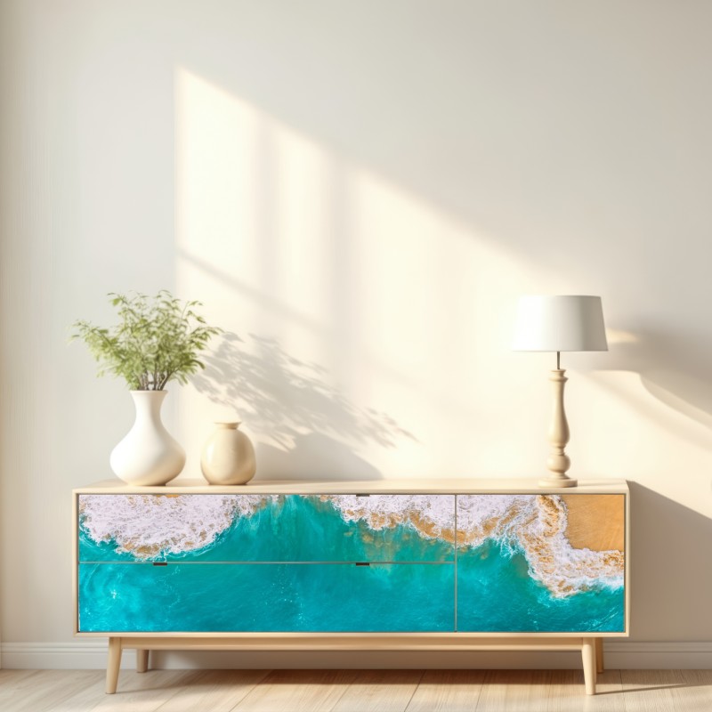 Repositionierbarer Aufkleber türkisblaue wellen am strand Kelingking, Nusa Penida – Wallnifity® Repositionierbarer Aufkleber türkisblaue wellen am strand Kelingking, Nusa Penida – Wallnifity®
