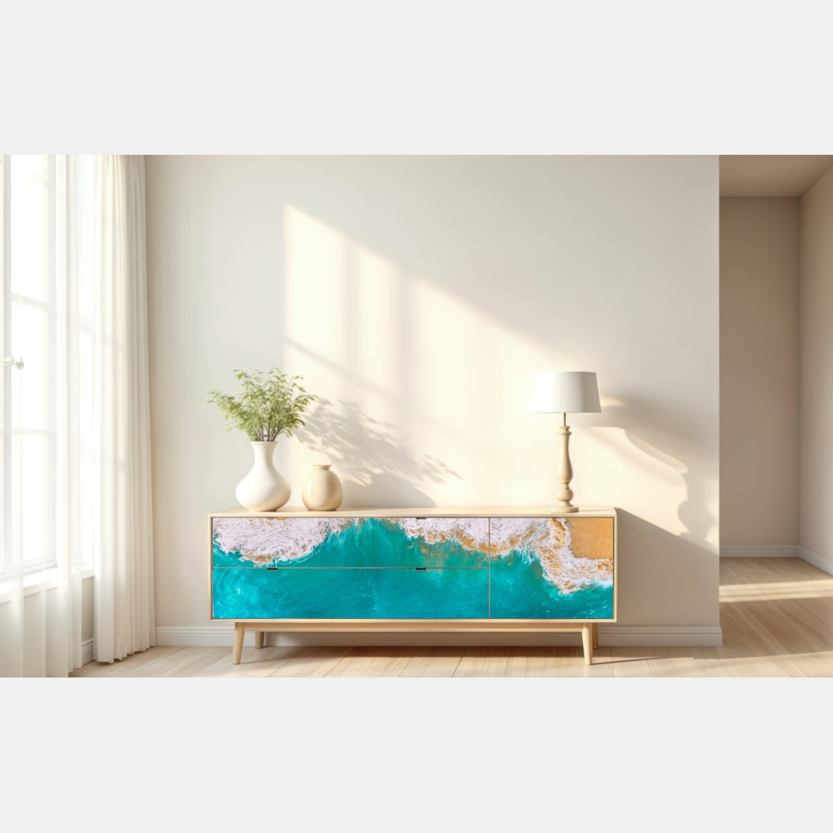 Repositionierbarer Aufkleber türkisblaue wellen am strand Kelingking, Nusa Penida – Wallnifity® Repositionierbarer Aufkleber türkisblaue wellen am strand Kelingking, Nusa Penida – Wallnifity®