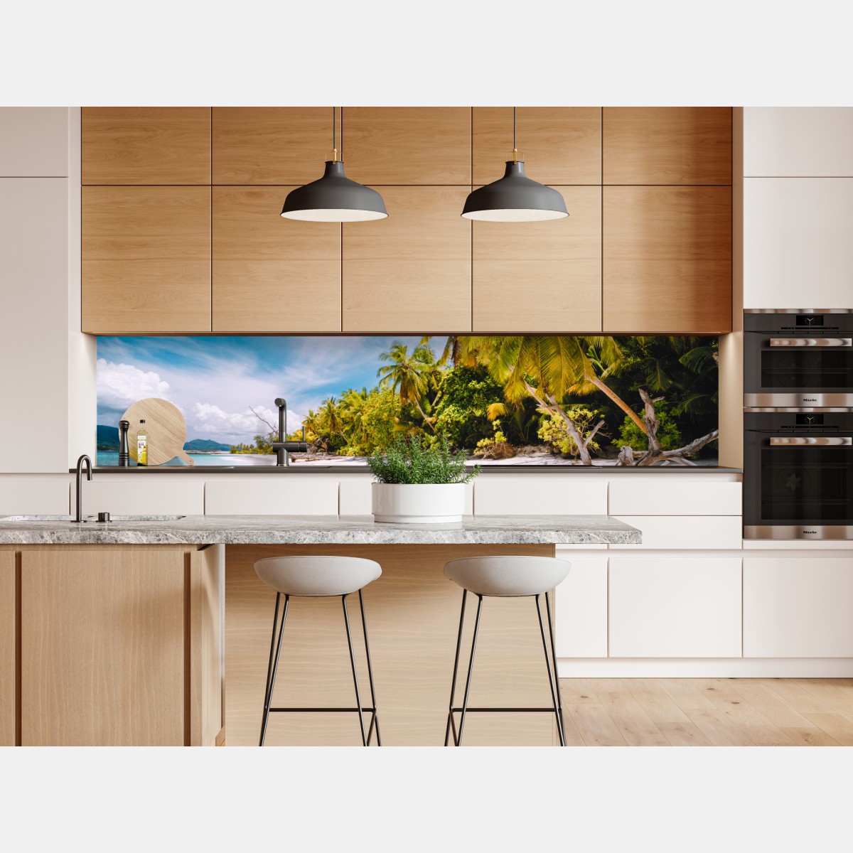 Repositionierbarer Aufkleber tropischer strandidyll mit palmen – Wallnifity® Repositionierbarer Aufkleber tropischer strandidyll mit palmen – Wallnifity®