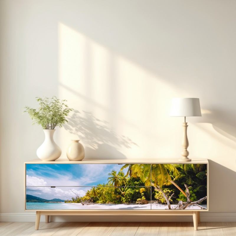 Repositionierbarer Aufkleber tropischer strandidyll mit palmen – Wallnifity® Repositionierbarer Aufkleber tropischer strandidyll mit palmen – Wallnifity®