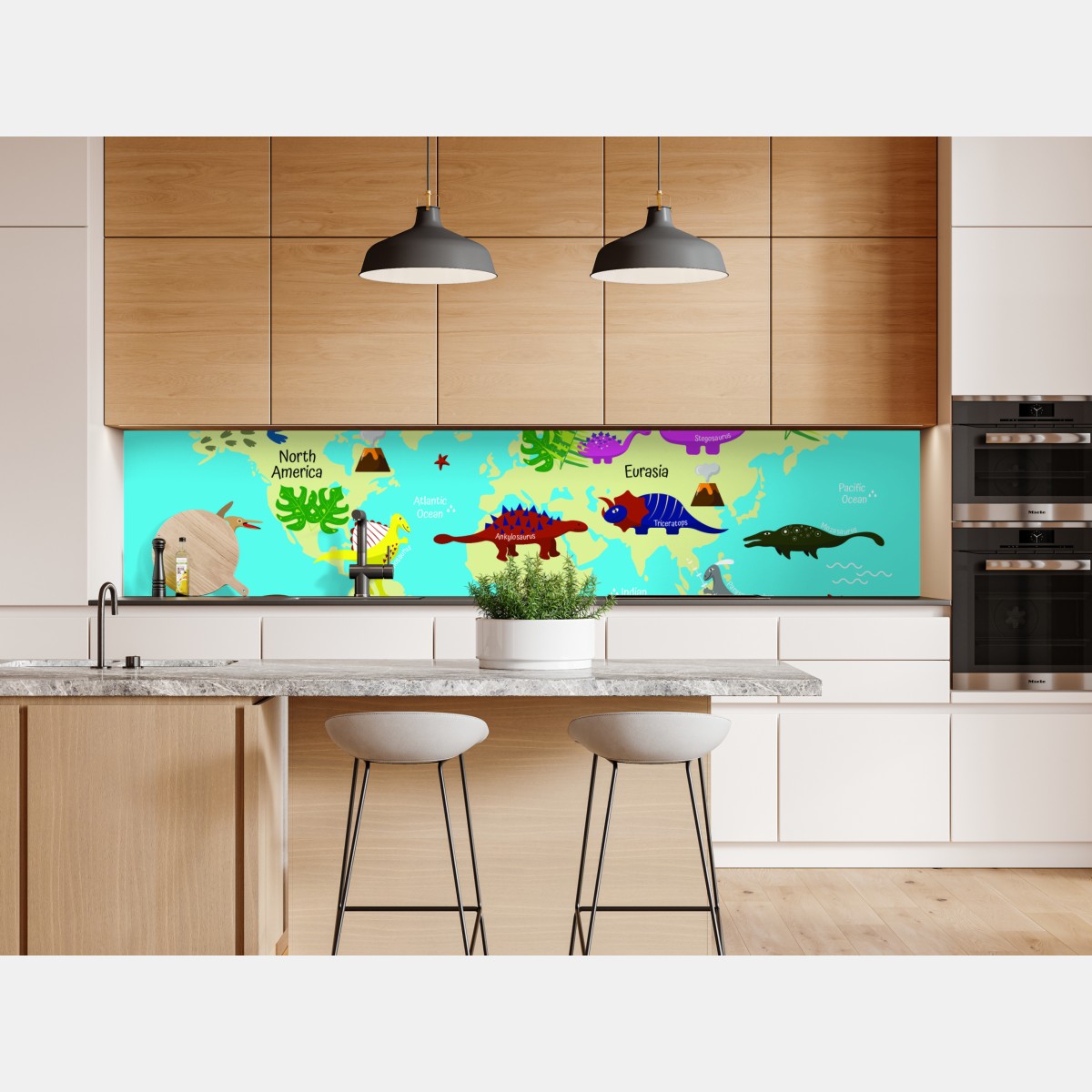 Repositionierbarer Aufkleber bunte weltkarte mit dinosauriern – Wallnifity® Repositionierbarer Aufkleber bunte weltkarte mit dinosauriern – Wallnifity®