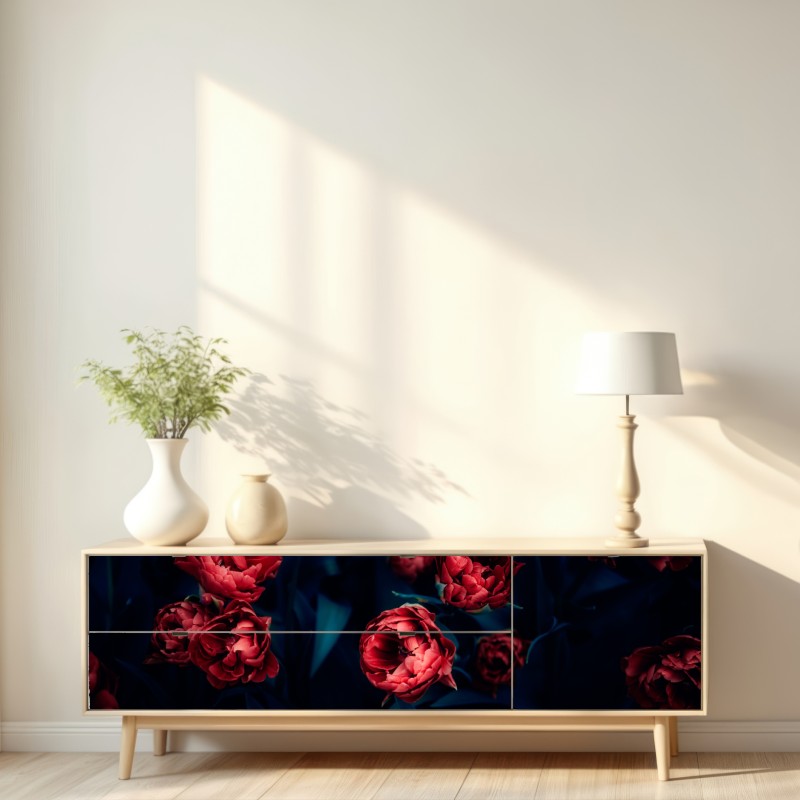 Repositionierbarer Aufkleber dunkler roter tulpenstrauß – Wallnifity® Repositionierbarer Aufkleber dunkler roter tulpenstrauß – Wallnifity®