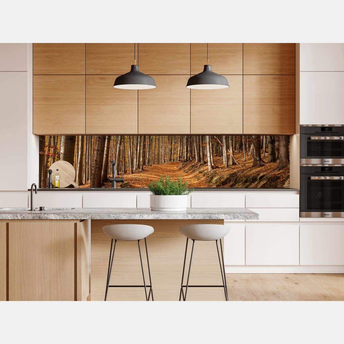 Repositionierbarer Aufkleber herbstlicher waldweg mit goldenen blättern – Wallnifity® Repositionierbarer Aufkleber herbstlicher waldweg mit goldenen blättern – Wallnifity®