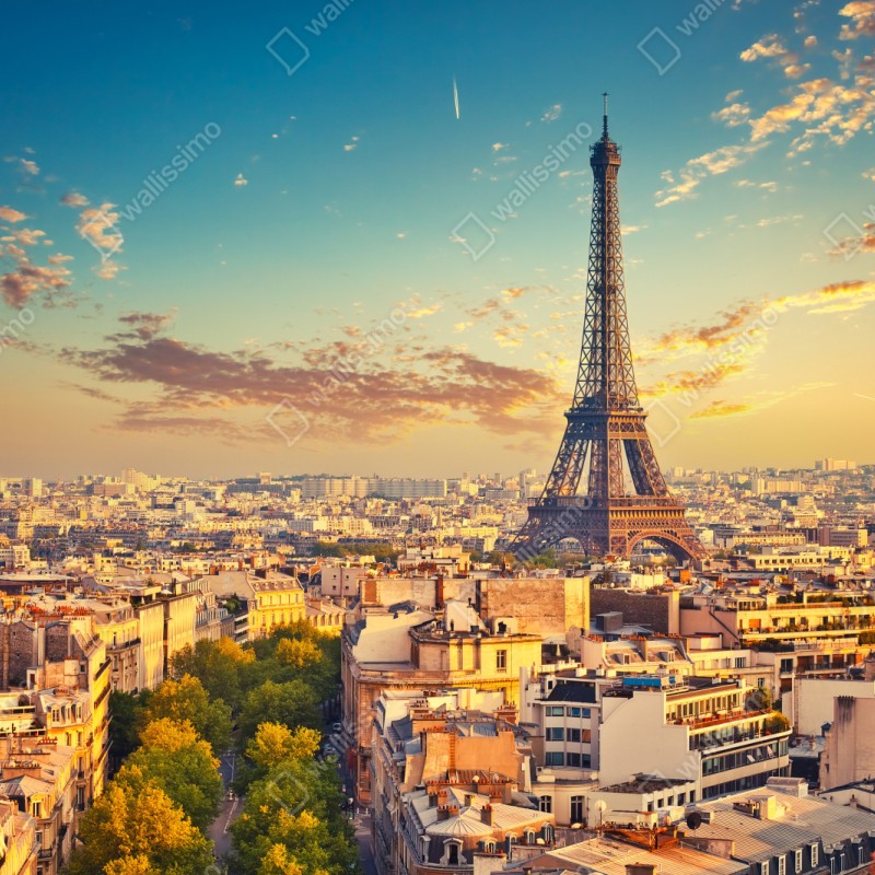 Repositionierbarer Aufkleber sonnenuntergang über Paris skyline mit eiffelturm – Wallnifity® Repositionierbarer Aufkleber sonnenuntergang über Paris skyline mit eiffelturm – Wallnifity®
