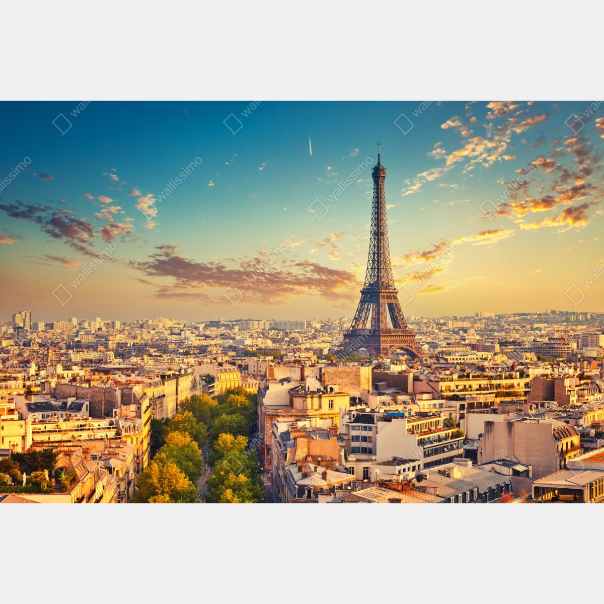 Repositionierbarer Aufkleber sonnenuntergang über Paris skyline mit eiffelturm – Wallnifity® Repositionierbarer Aufkleber sonnenuntergang über Paris skyline mit eiffelturm – Wallnifity®